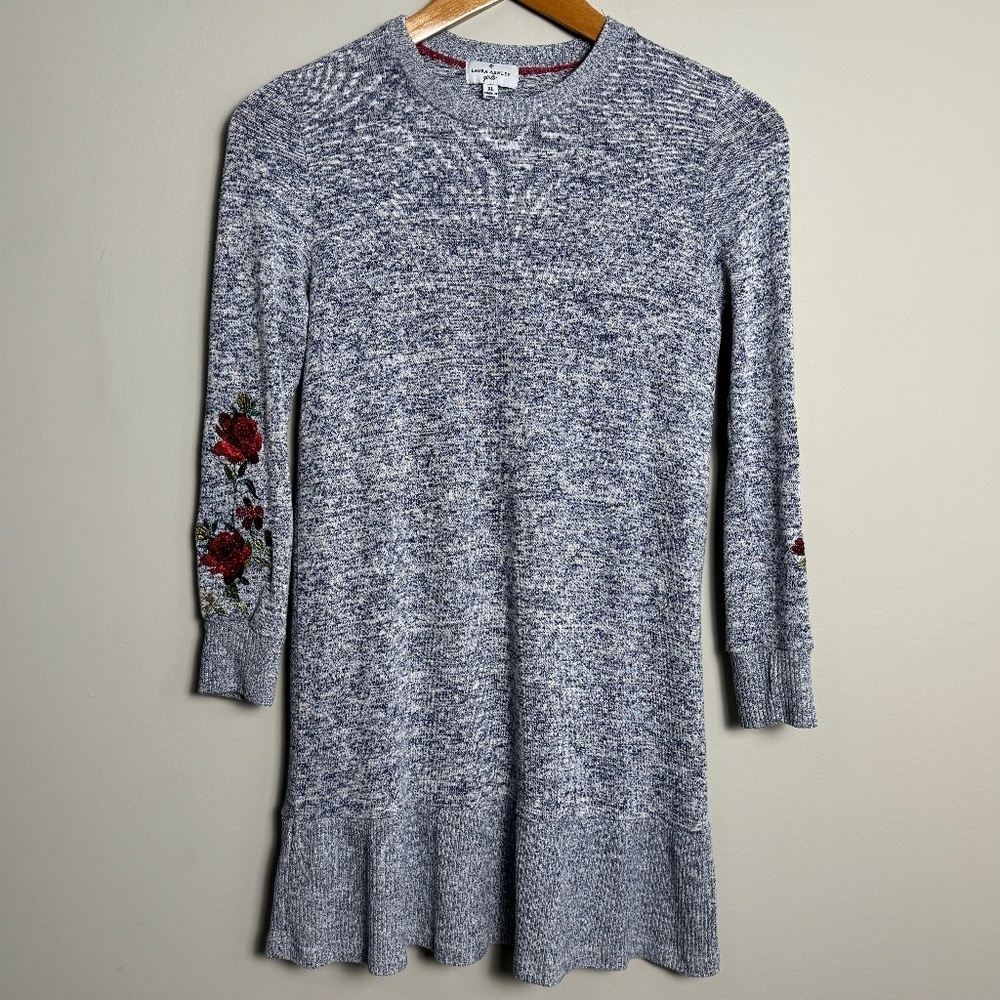 Laura Ashley Girl's Heather Blue Long Sleeve Sweater Dress X-Large Roses‎